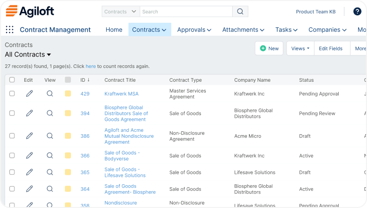 Agiloft dashboard