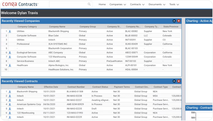 Conga Contracts dashboard