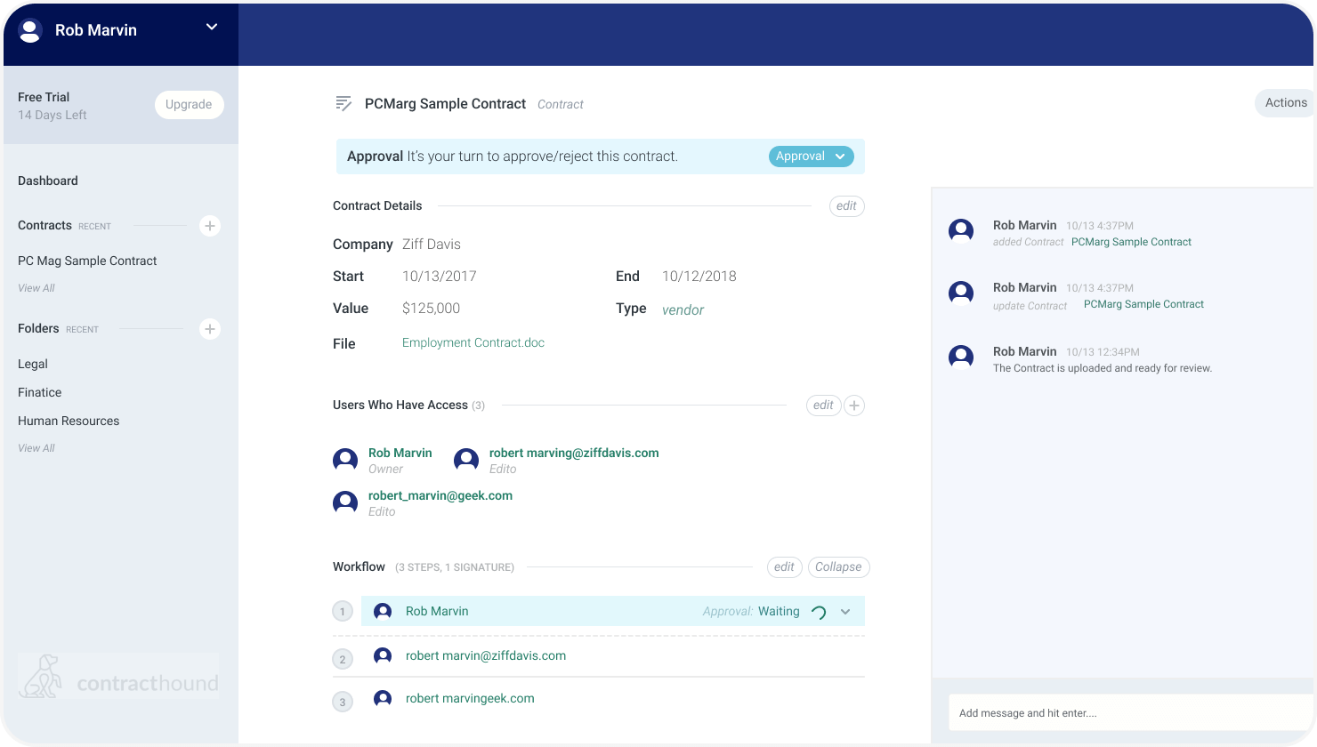 Contract Hound dashboard