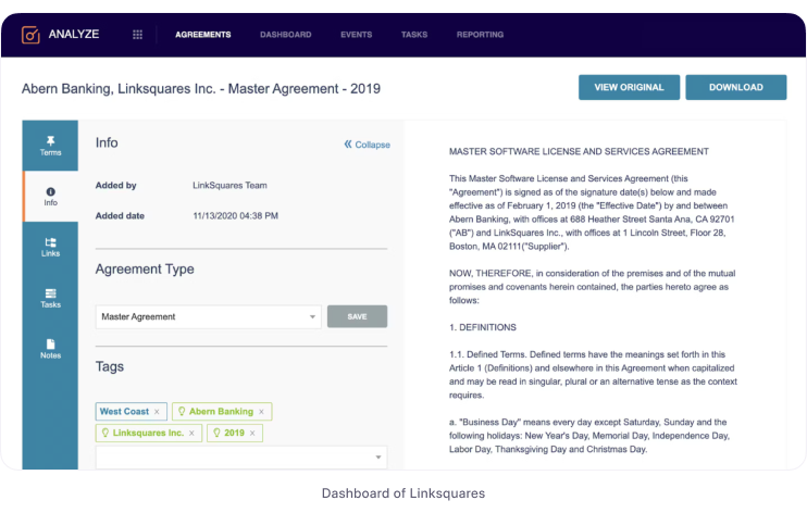 LinkSquares dashboard