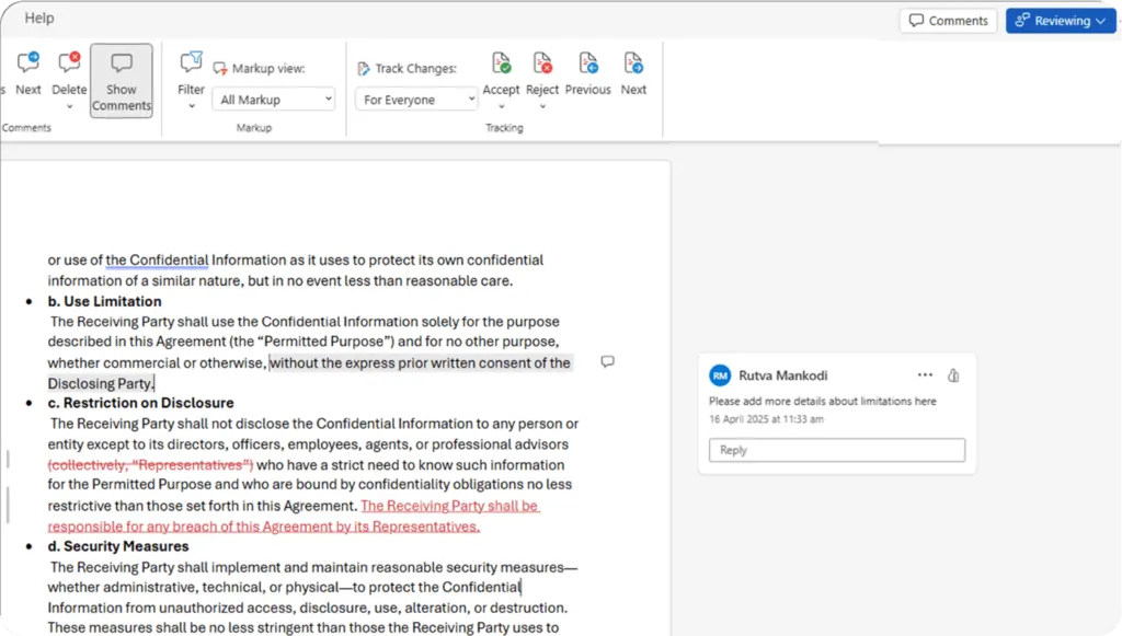 Word redlines and comments | HyperStart